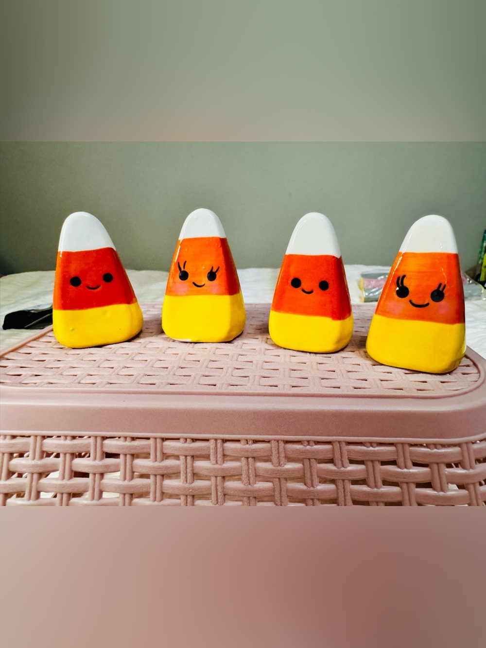 Cute Candy Corn Ceramic Salt and Pepper Shakers - Yellow/Orange/White